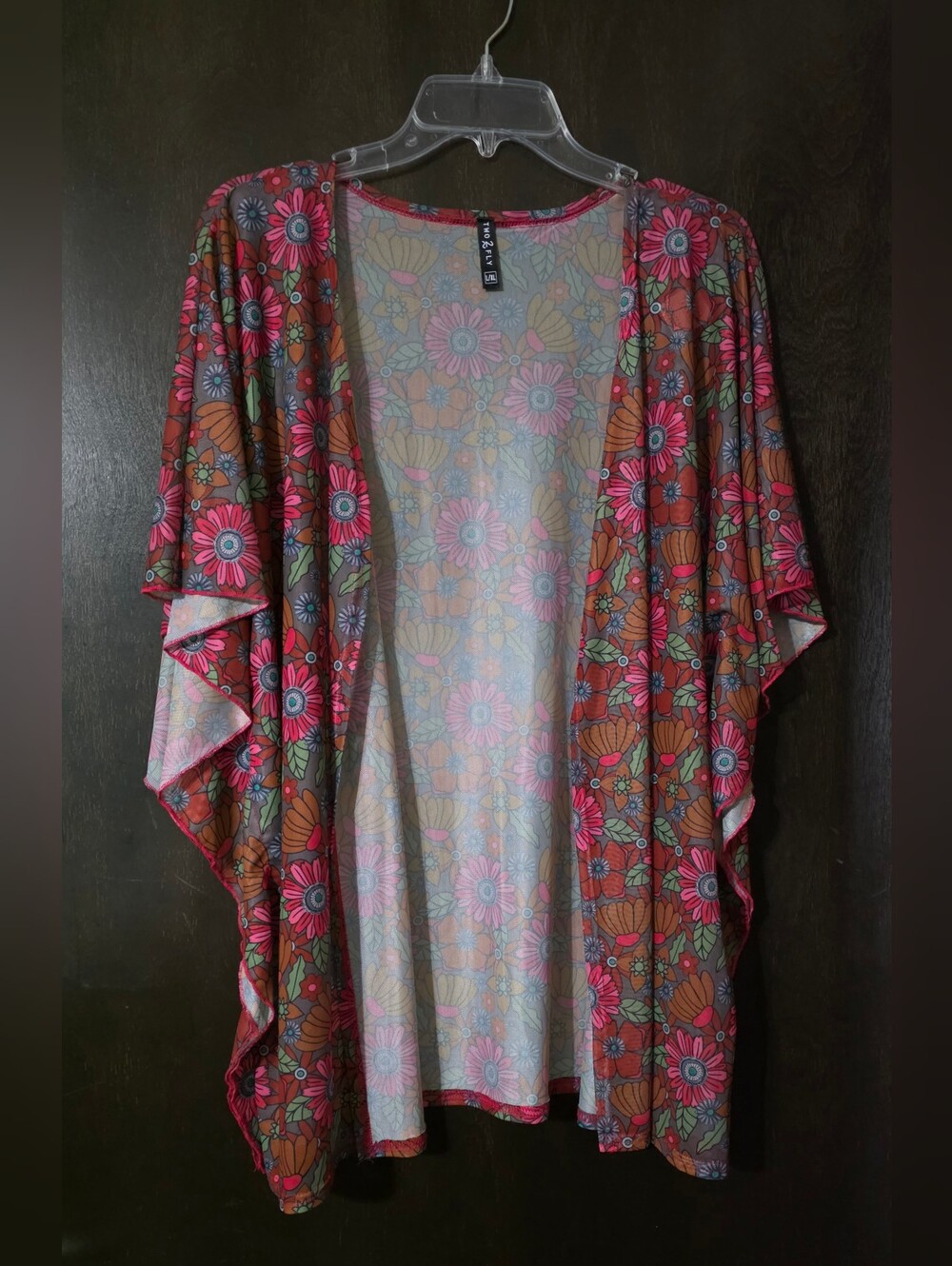 Floral Open-Front Kimono Cardigan Lightweight Cover-up Women's Size L/XL
